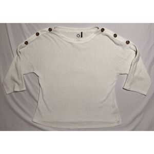 Anthropologie Akemi +Kin Women's Small Ivory Waffle Knit Boatneck Button Sleeves